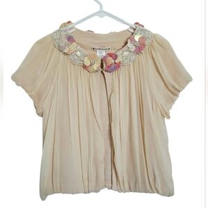 Nanette Lepore Beaded Embellished Ivory Merino Wool Sweater Cardigan Bolero Sz S